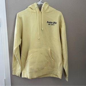 Alpha Phi Sorority Yellow Smiley Face Hoodie Sweatshirt Size Medium